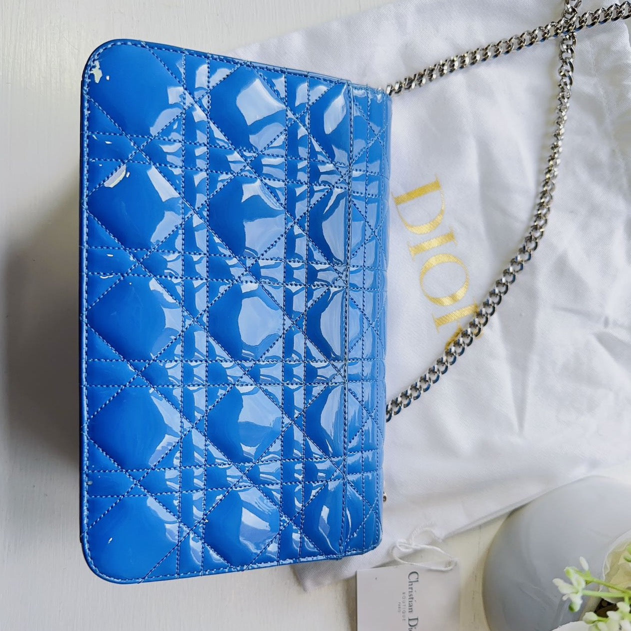 CHRISTIAN DIOR Miss Dior Cannage Patent Wallet Chain Shoulder Bag