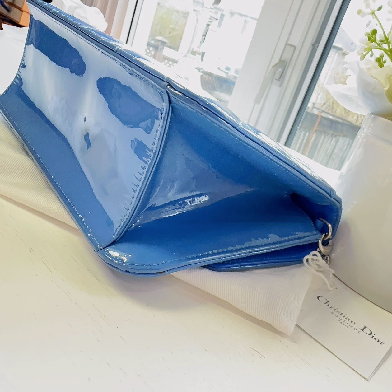 CHRISTIAN DIOR Miss Dior Cannage Patent Wallet Chain Shoulder Bag