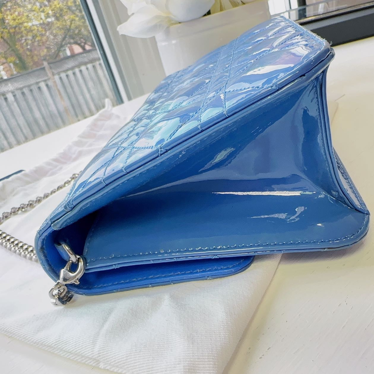 CHRISTIAN DIOR Miss Dior Cannage Patent Wallet Chain Shoulder Bag