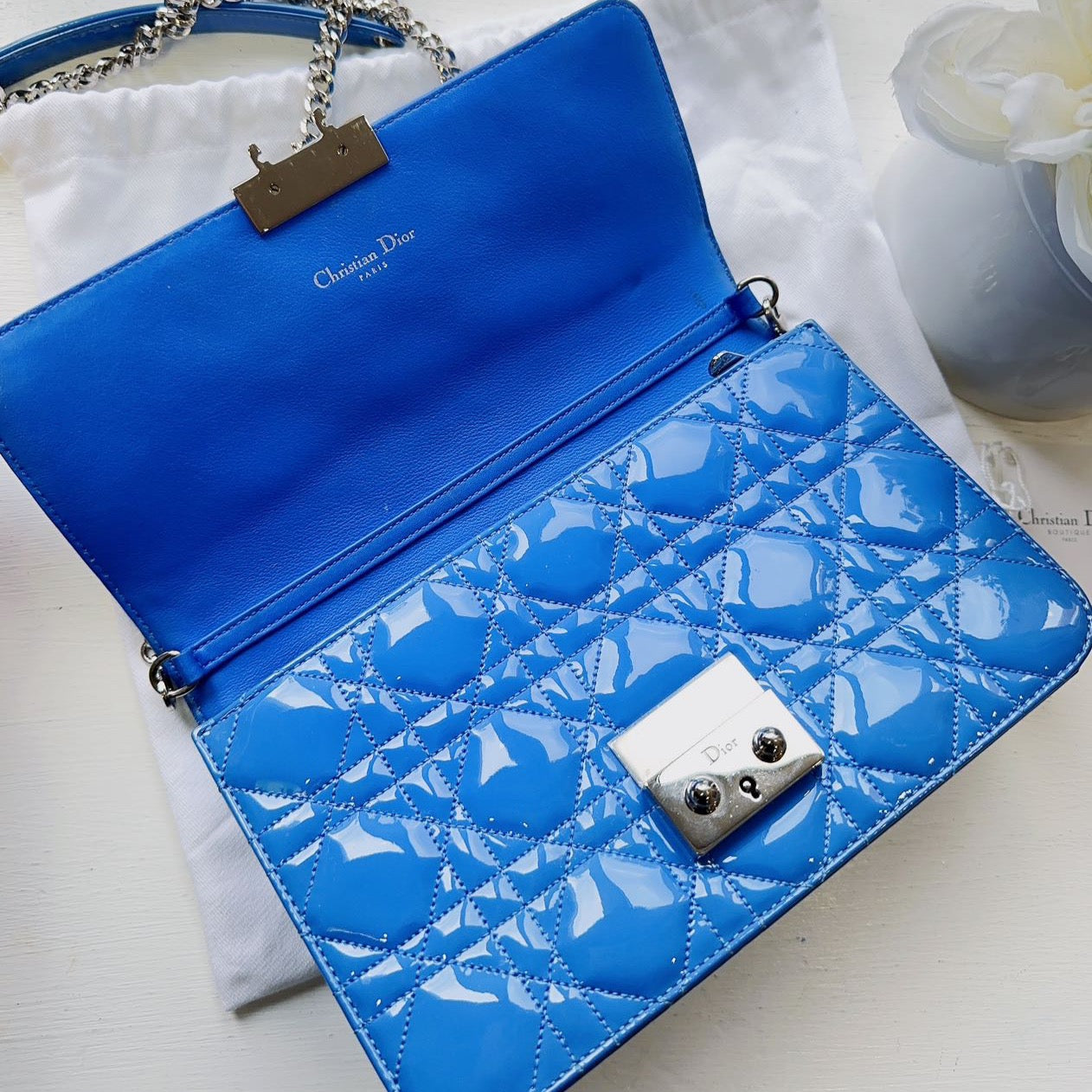 CHRISTIAN DIOR Miss Dior Cannage Patent Wallet Chain Shoulder Bag