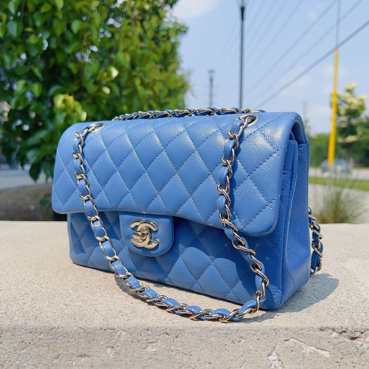 Chanel Caviar Small Classic Double Flap Handbag Blue