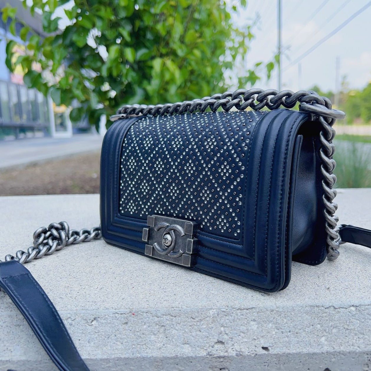 Chanel-Diamond-Studded-Boy-Bag-Small-Side