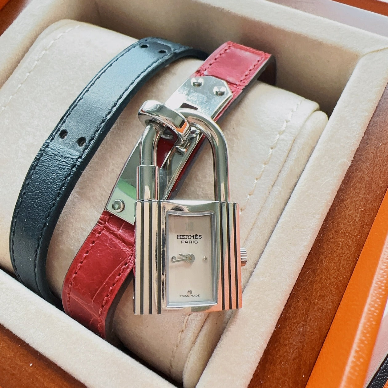 Hermes Kelly Watch Red and Black Courchevel