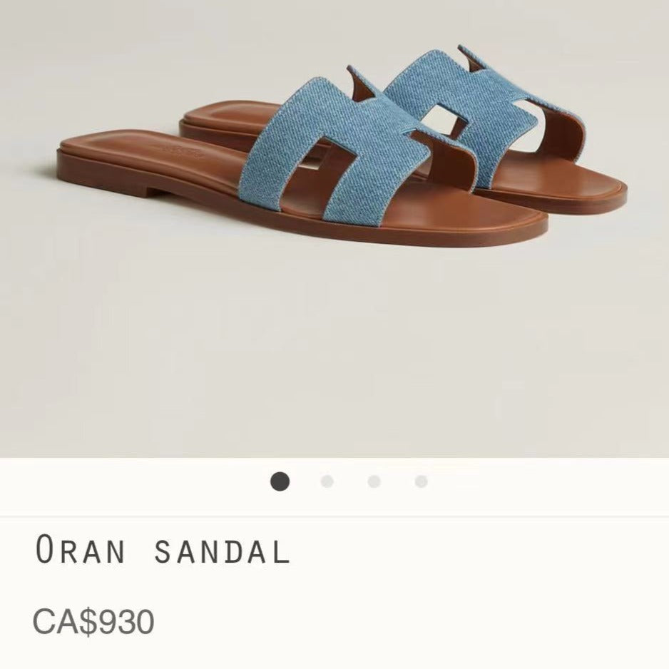 Hermès Denim Oran H Flat Slide Sandals Size40 New