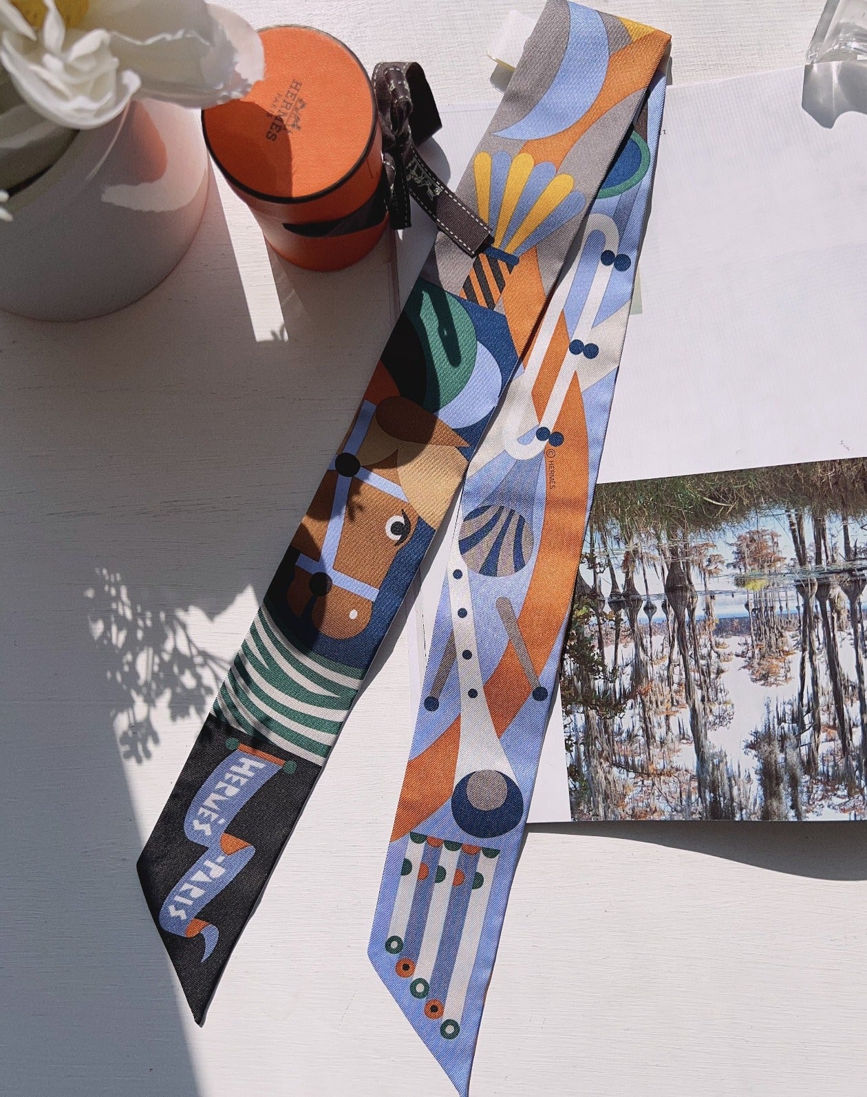 Hermès Parade en Fanfare Blue Silk Twilly