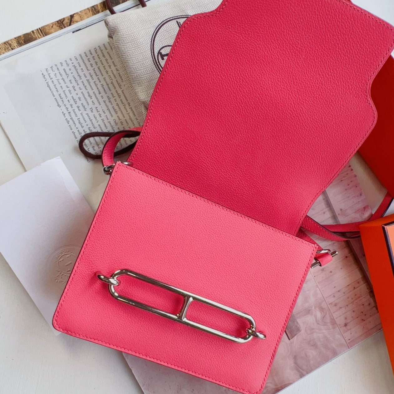 NEW HERMES HANDBAGS ROULIS MINI 8W SHOULDER BAG/CROSSBODY BAG ROSE AZALEE