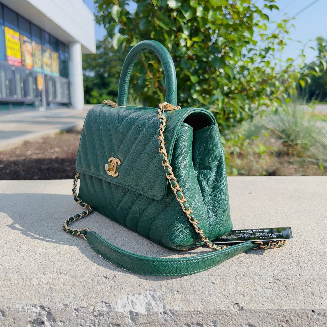 Chanel-Caviar-Mini-Coco-Handle-Bag-Green-Side
