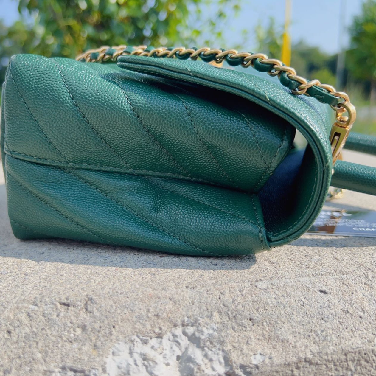 Chanel-Caviar-Mini-Coco-Handle-Bag-Green-Side