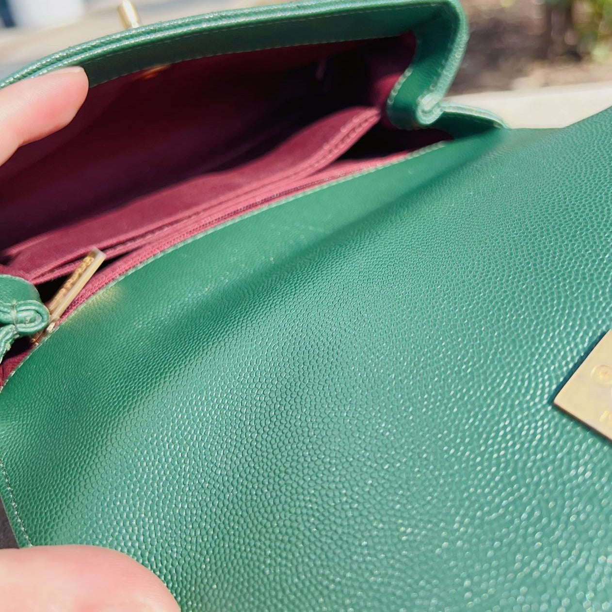 Chanel-Caviar-Mini-Coco-Handle-Bag-Green-Interior