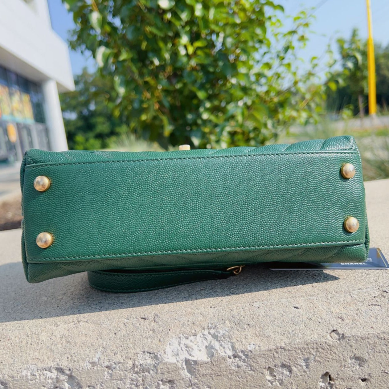 Chanel-Caviar-Mini-Coco-Handle-Bag-Green-Bottom