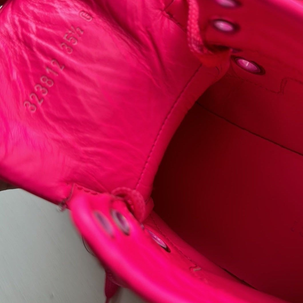 Gucci Neon Pink Leather Interlocking G High Top Sneakers Size35.5