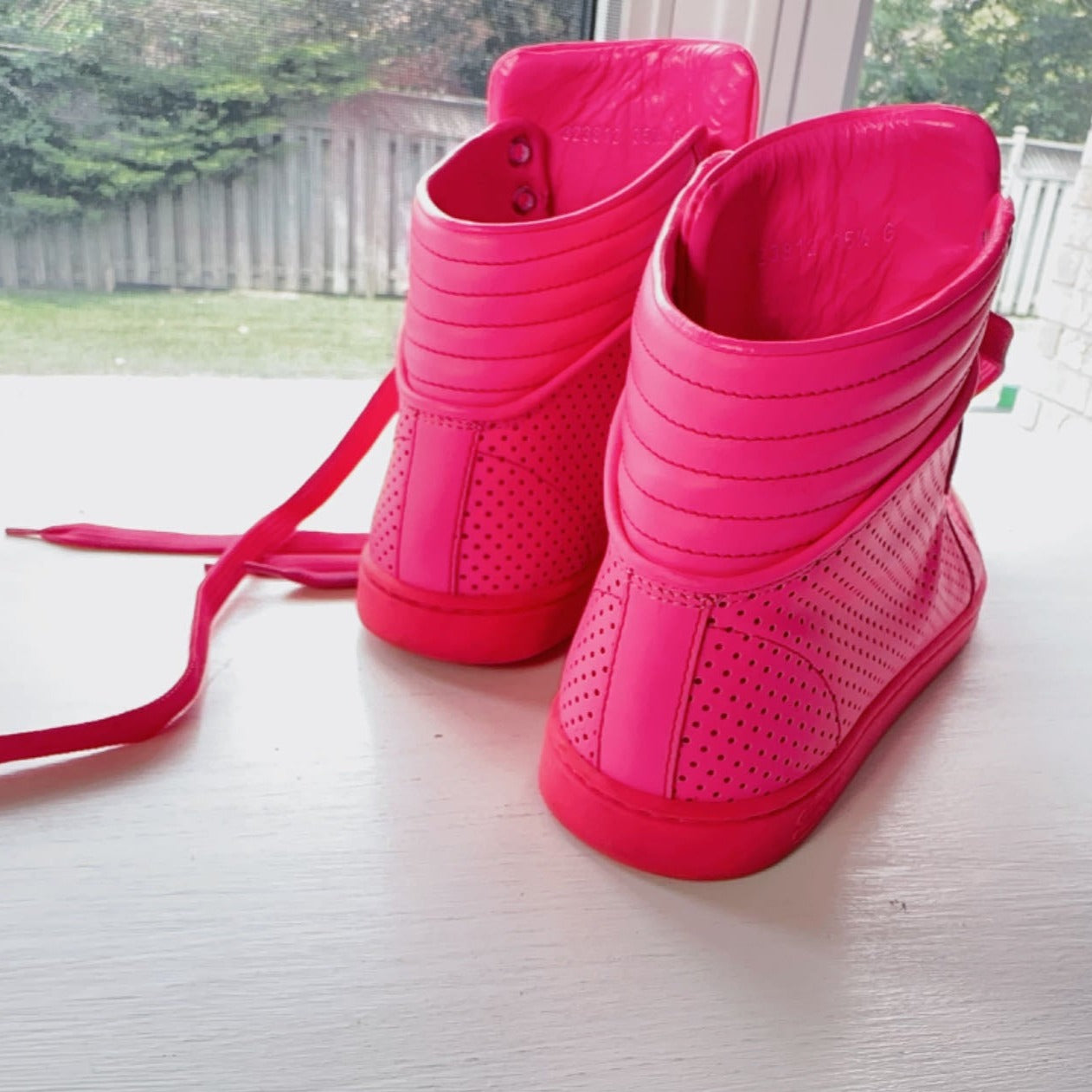 Gucci Neon Pink Leather Interlocking G High Top Sneakers