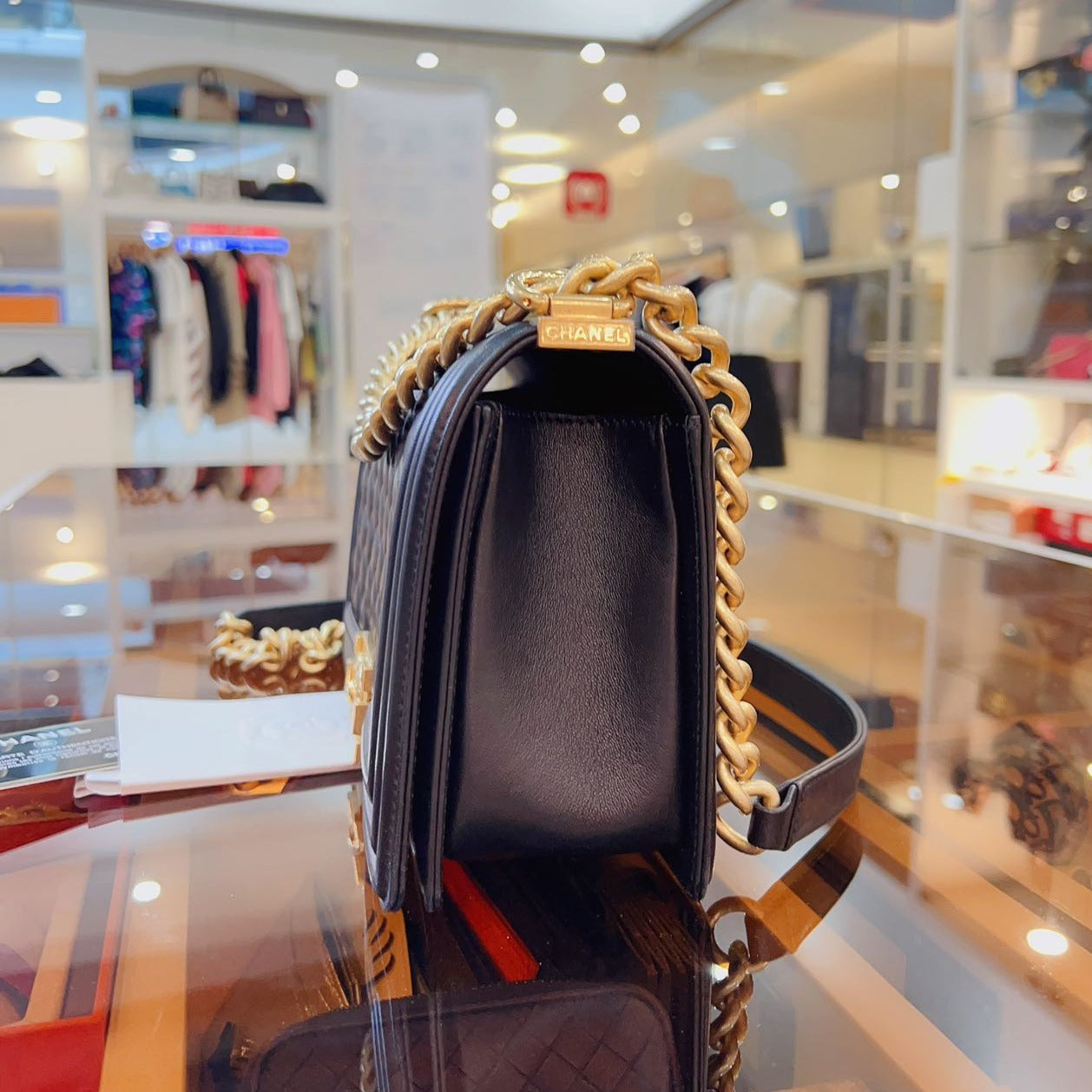 Chanel-Medium-Le-Boy-Black-Gold-Hardware-Side