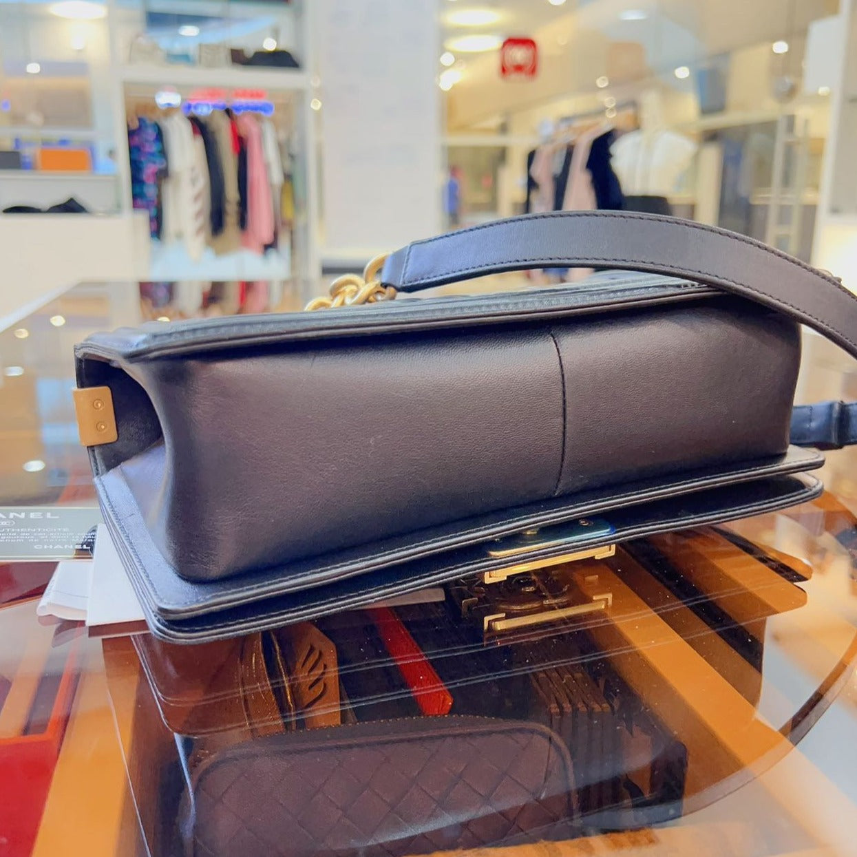 Chanel-Medium-Le-Boy-Black-Gold-Hardware-Bottom