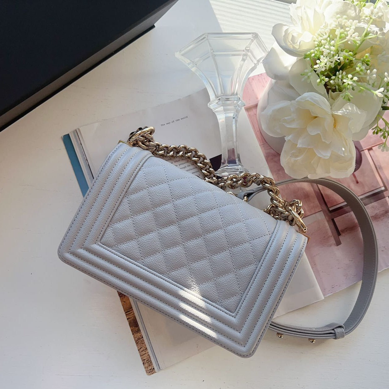 Chanel-Calfskin-Quilted-Small-Boy-Flap-LightGrey-Back