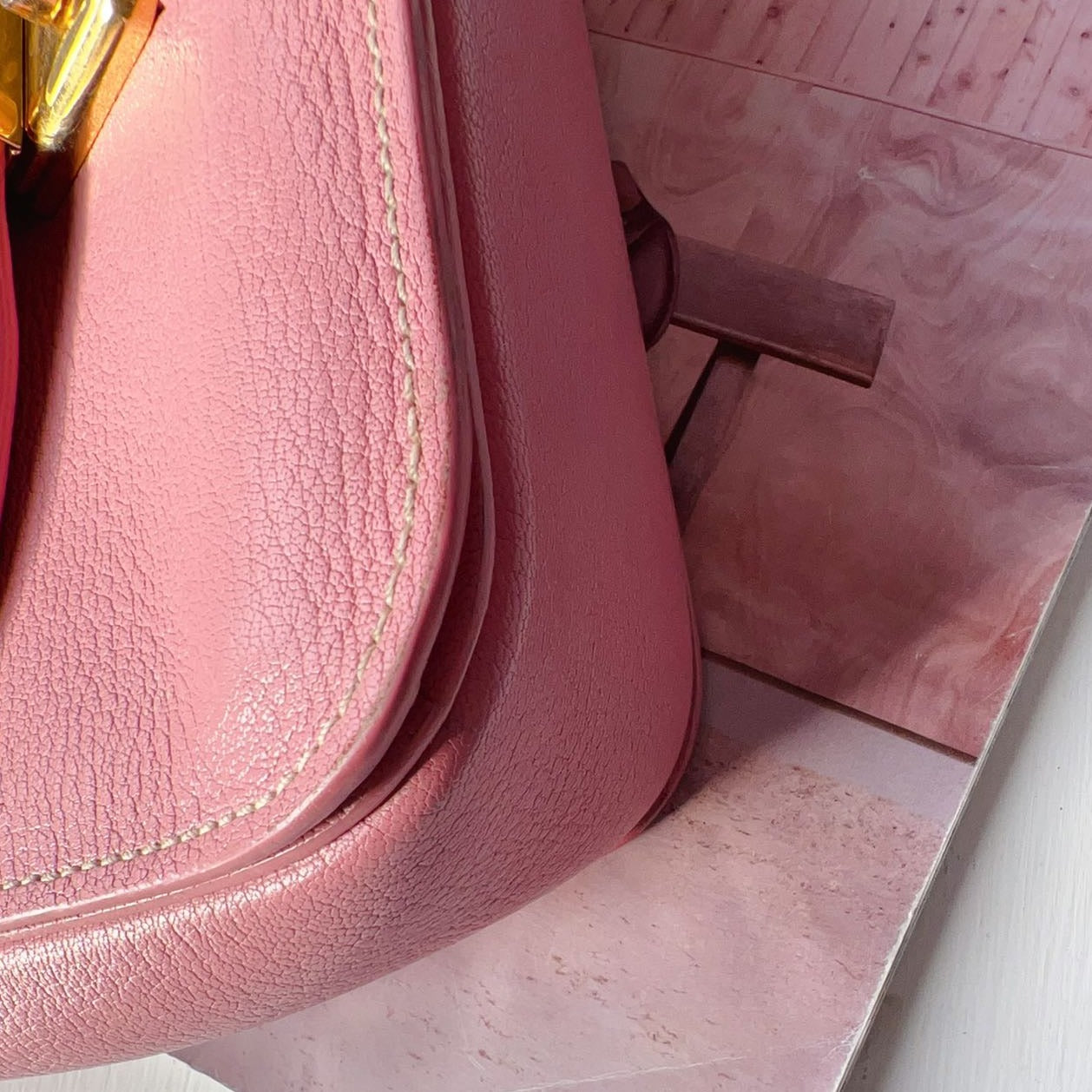 Miu Miu Pink Madras Leather Push Lock Flap Top Handle Bag