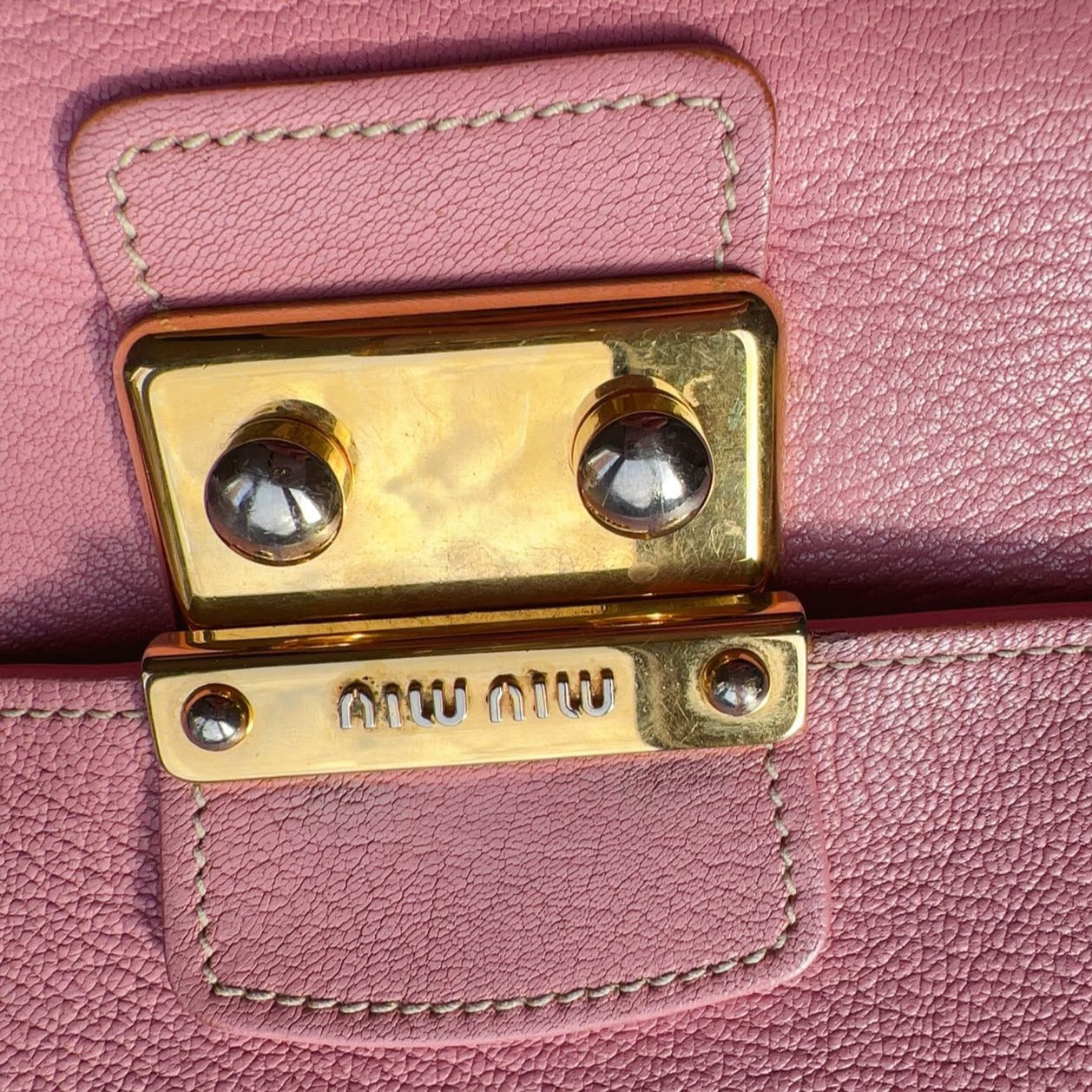 Miu Miu Pink Madras Leather Push Lock Flap Top Handle Bag