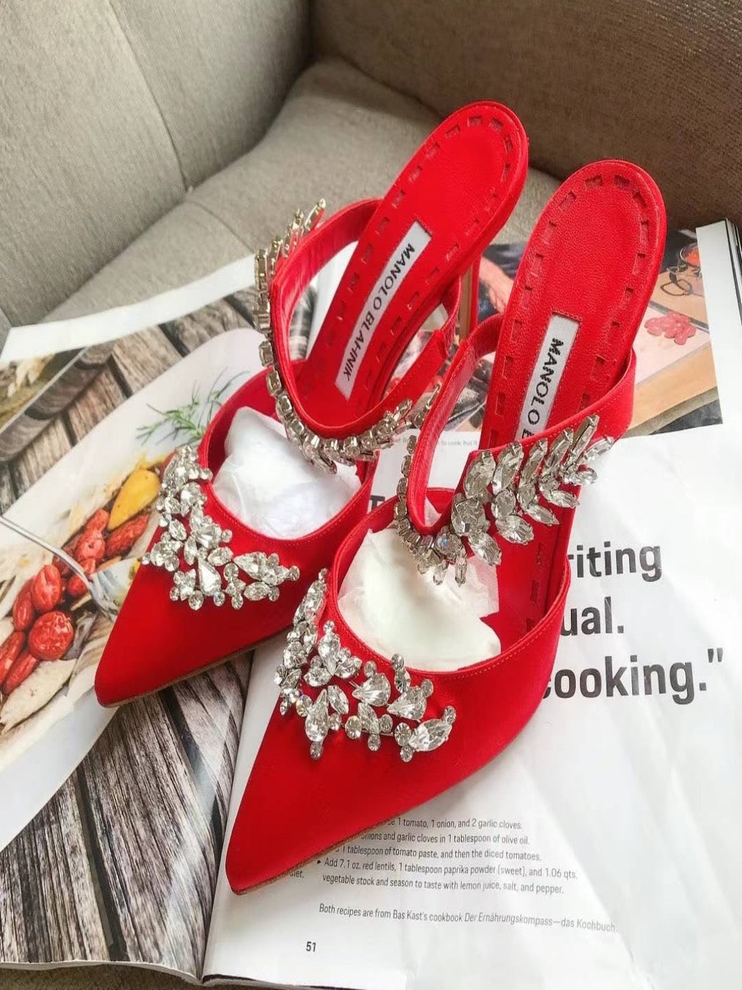 Manolo Blahnik Satin Crystal Embellishments Pumps Size35.5