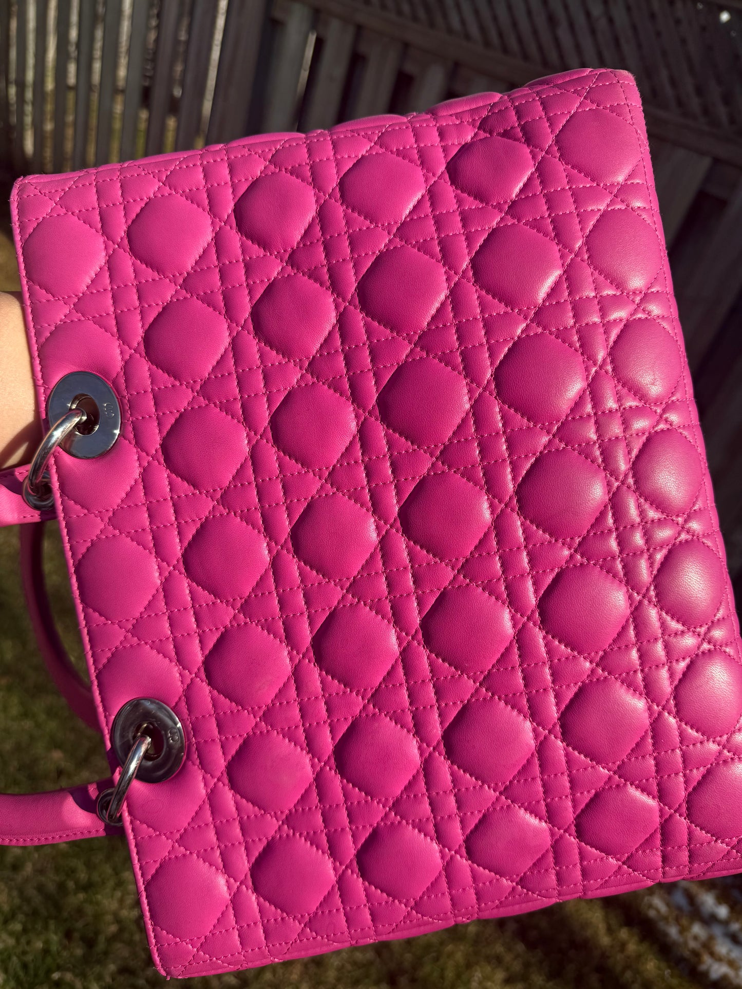 DIOR Lambskin Large Lady Dior Hot Pink