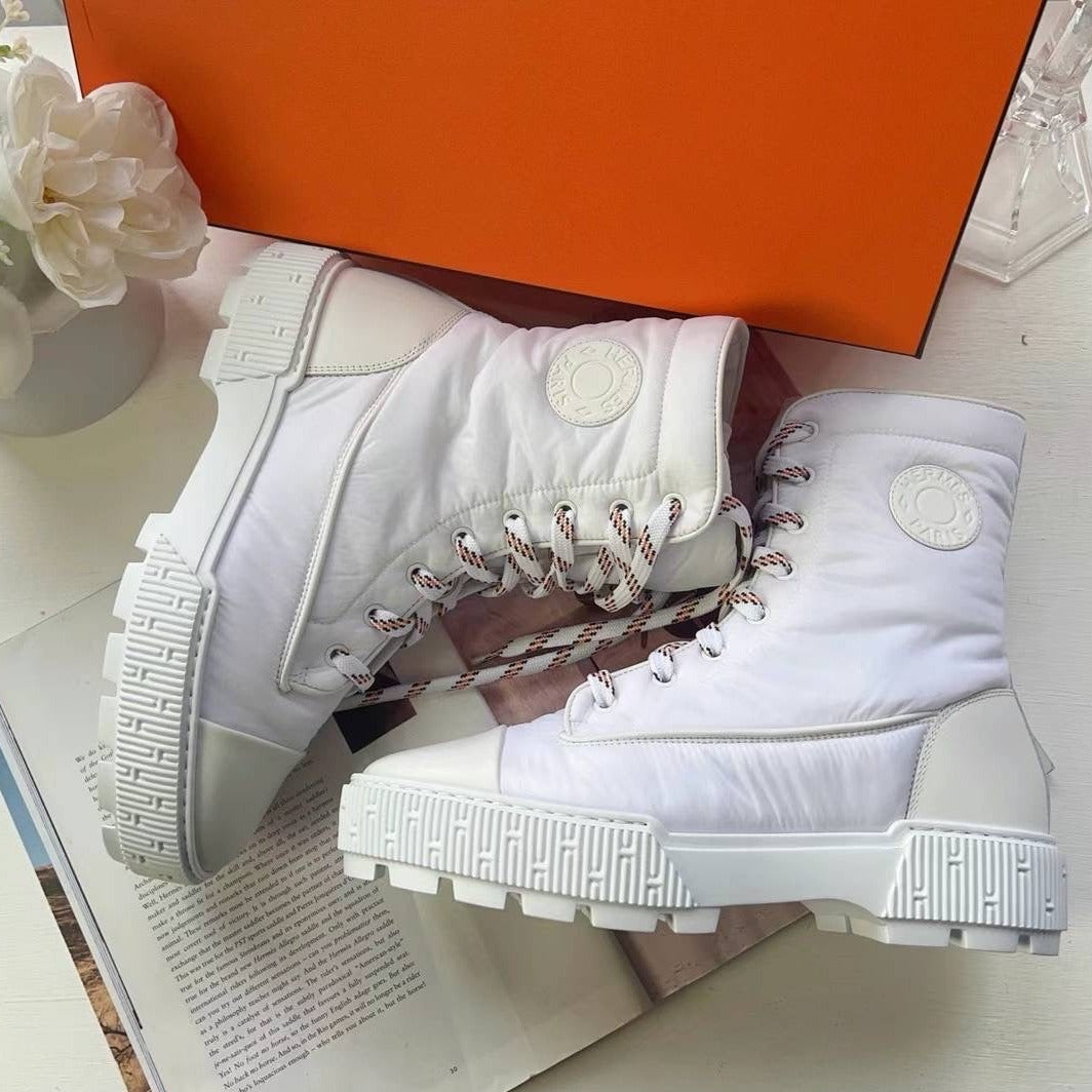 HERMES ANKLE BOOTS LACE UP FRESH SIZE39 WHITE NEW