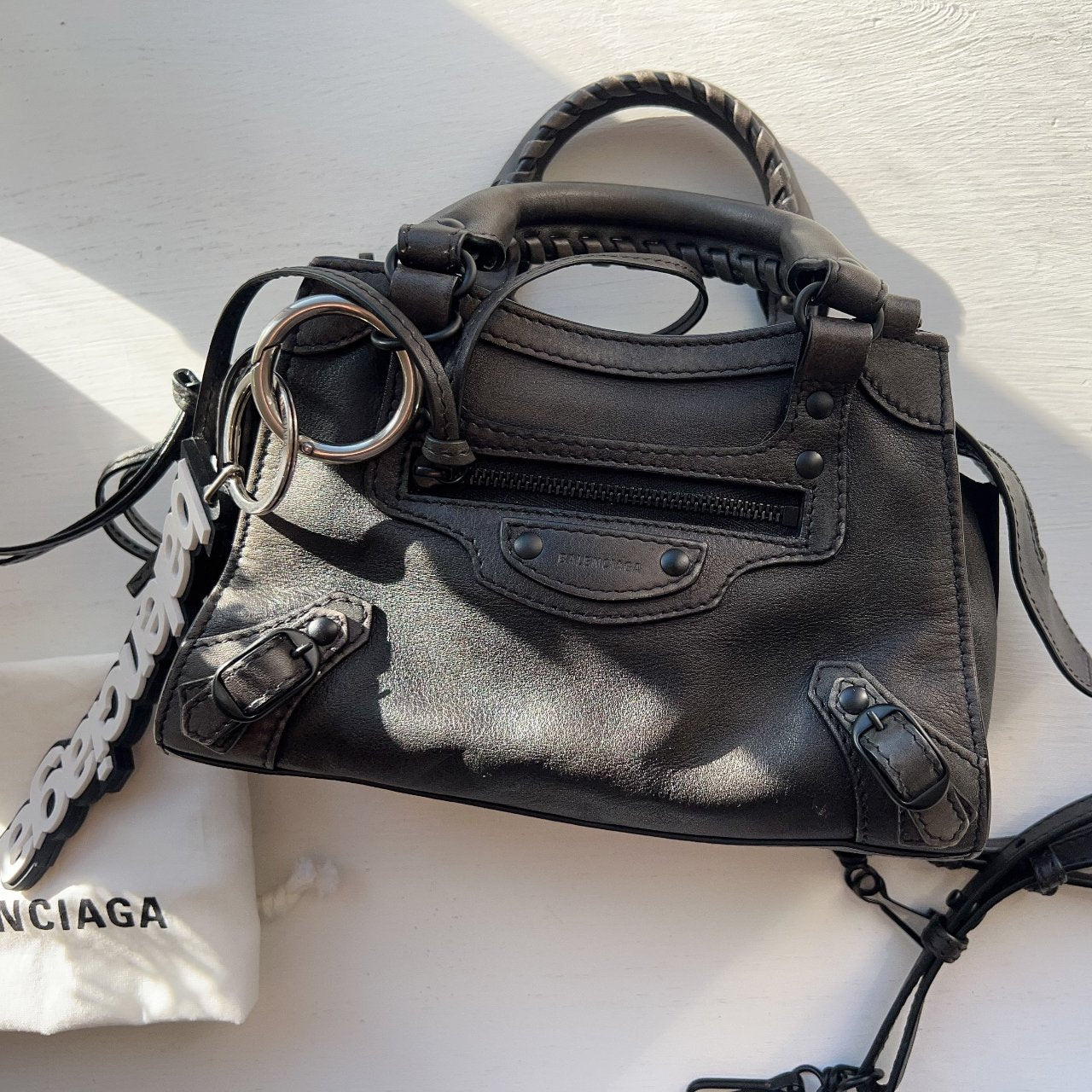BALENCIAGA Leather Black Leather Mini Neo Classic Tote