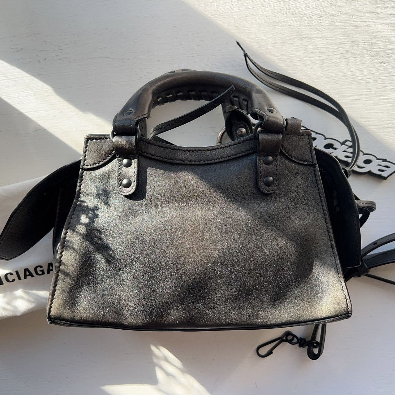 BALENCIAGA Leather Black Leather Mini Neo Classic Tote
