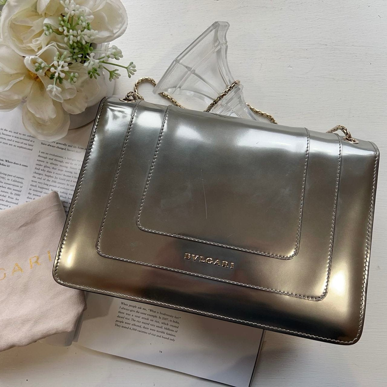 BVLGARI Metallic Calfskin Serpenti Forever Crossbody Bag Silver