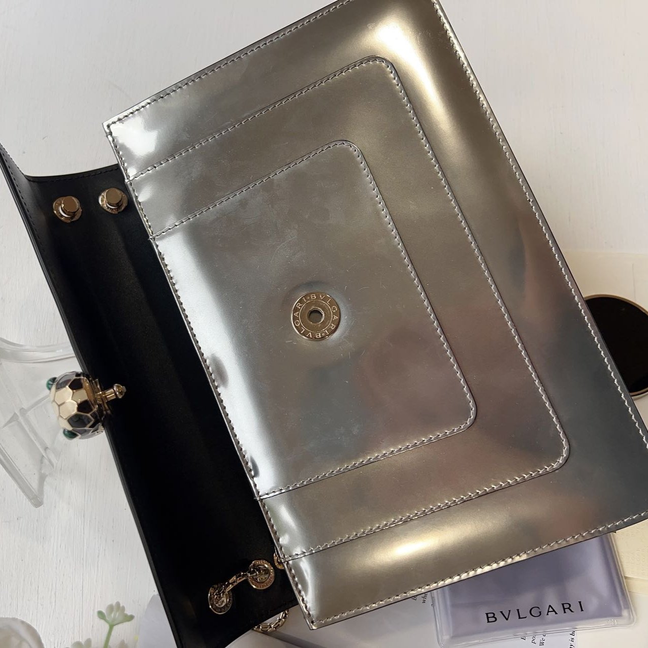 BVLGARI Metallic Calfskin Serpenti Forever Crossbody Bag Silver