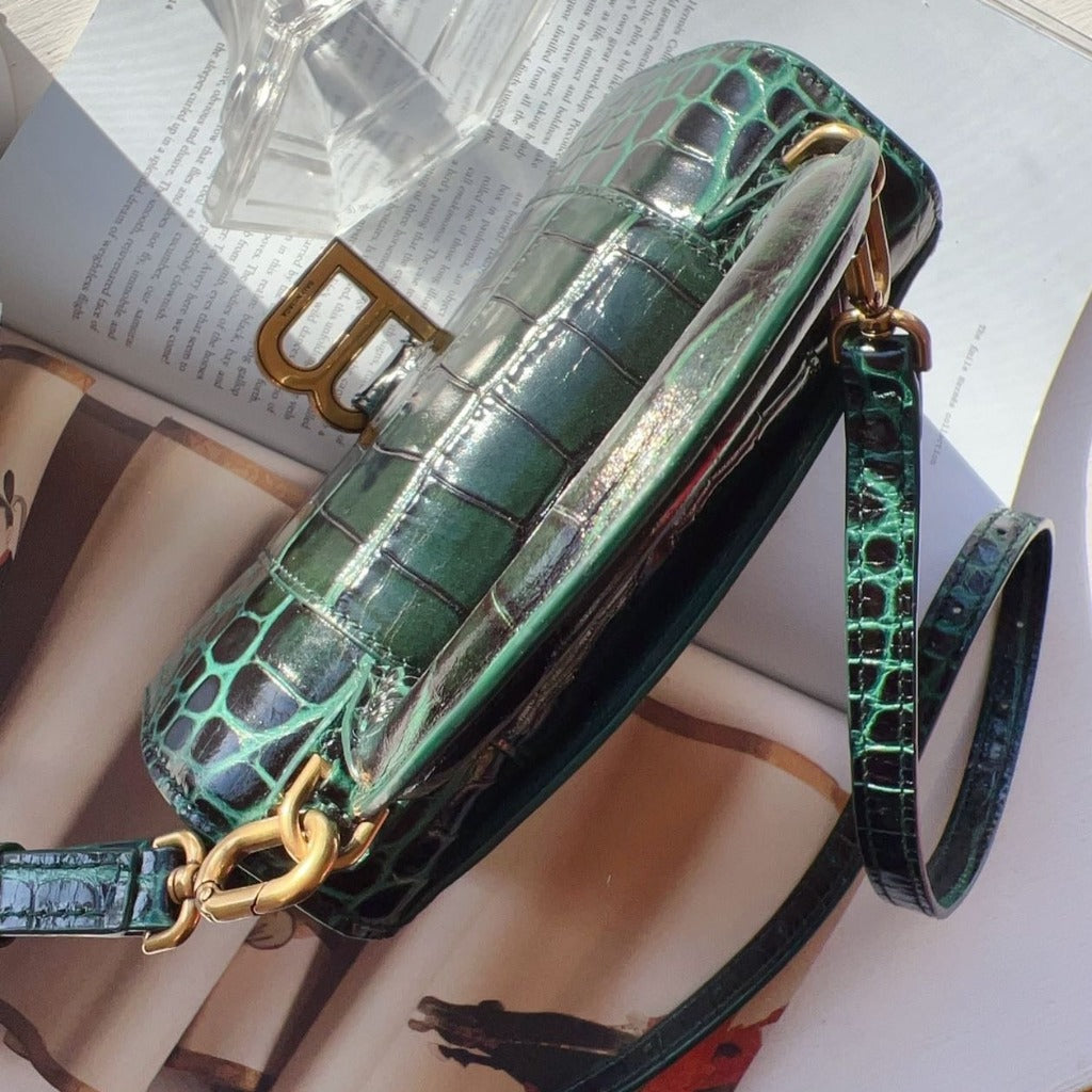 Balenciaga Green Croc Embossed XS Hourglass Top Handle Bag