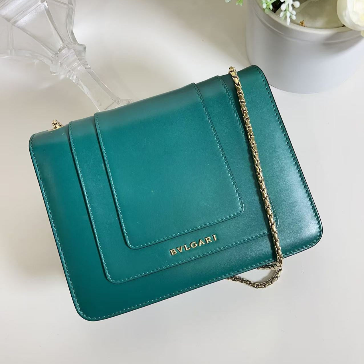 Bvlgari Serpenti Forever Square Leather Shoulder Handbag Small