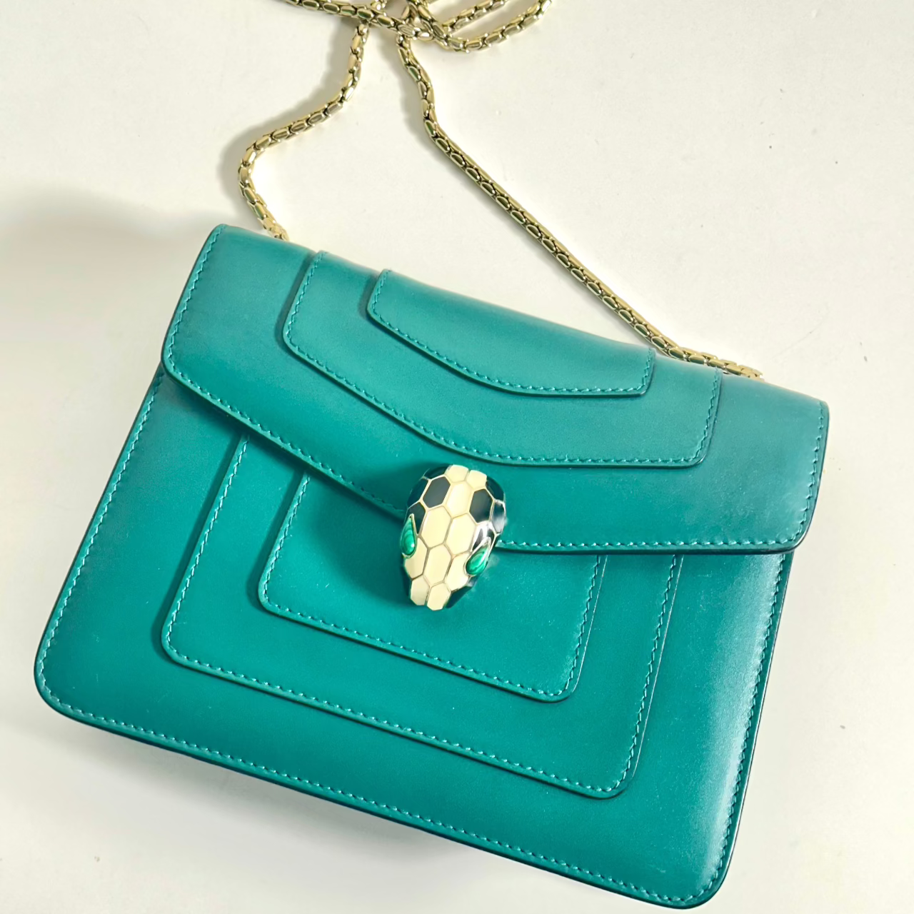 Bvlgari Serpenti Forever Square Leather Shoulder Handbag Small