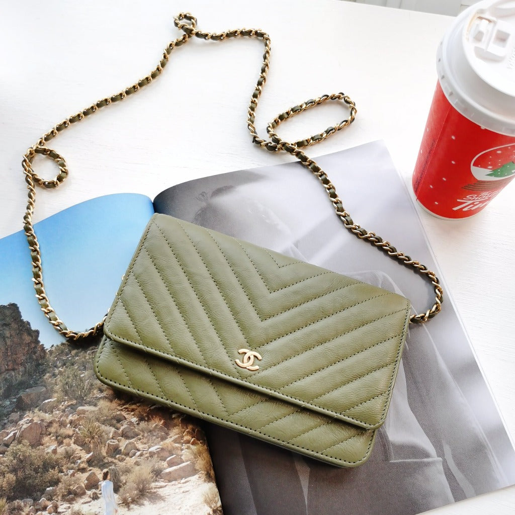 CHANEL Calfskin Chevron WOC Crossbody Flap