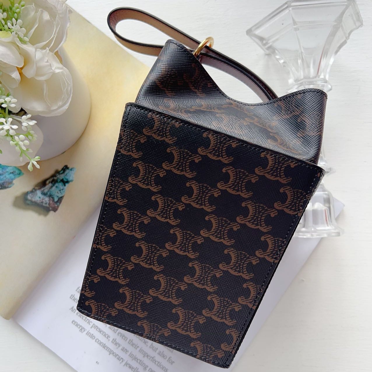 Celine Burnt Triomphe Canvas Strap Box Bag