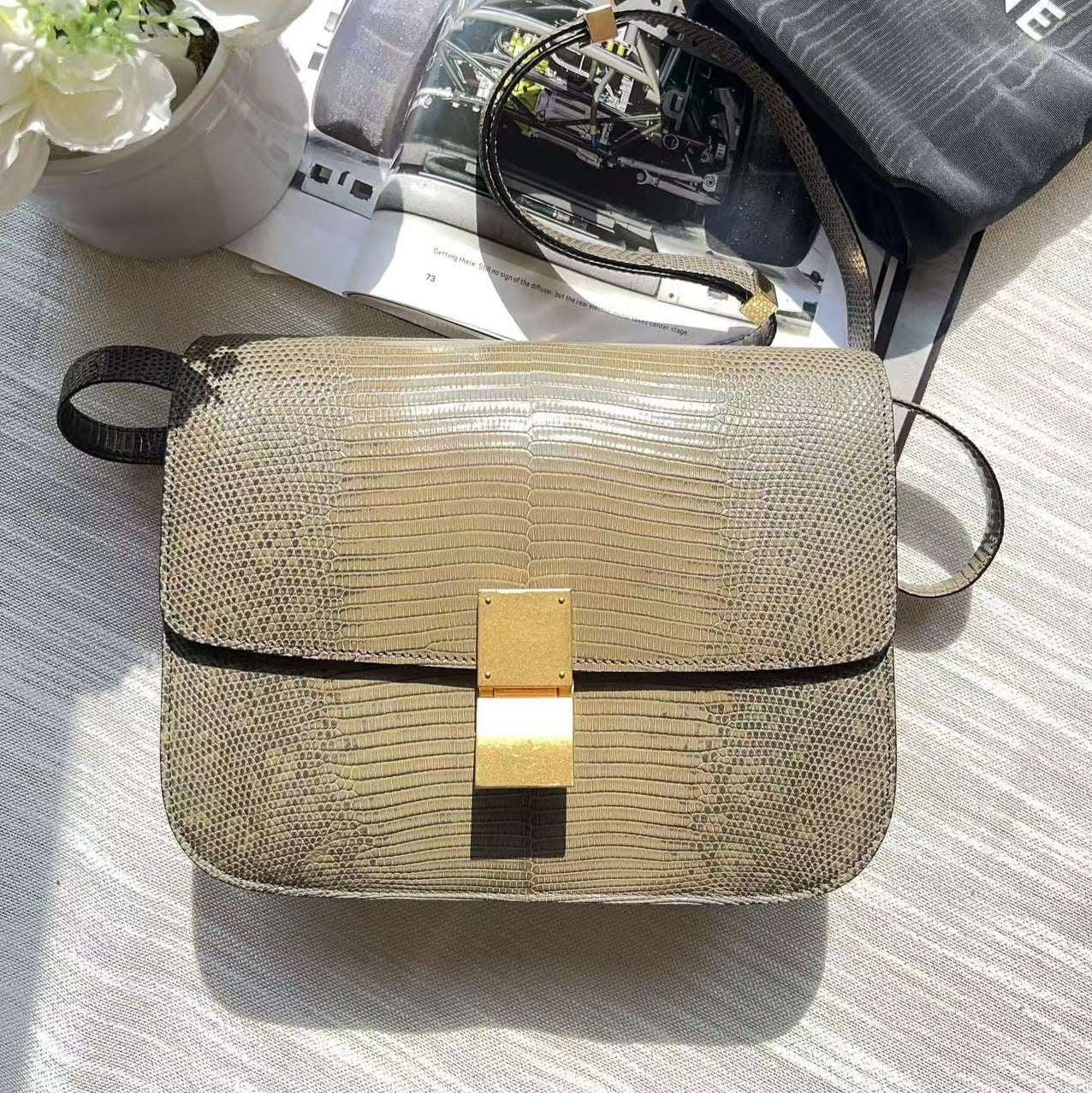 Celine Lizard Medium Classic Box Flap Bag Brown