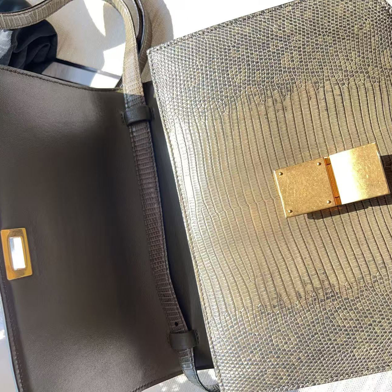 Celine Lizard Medium Classic Box Flap Bag Brown