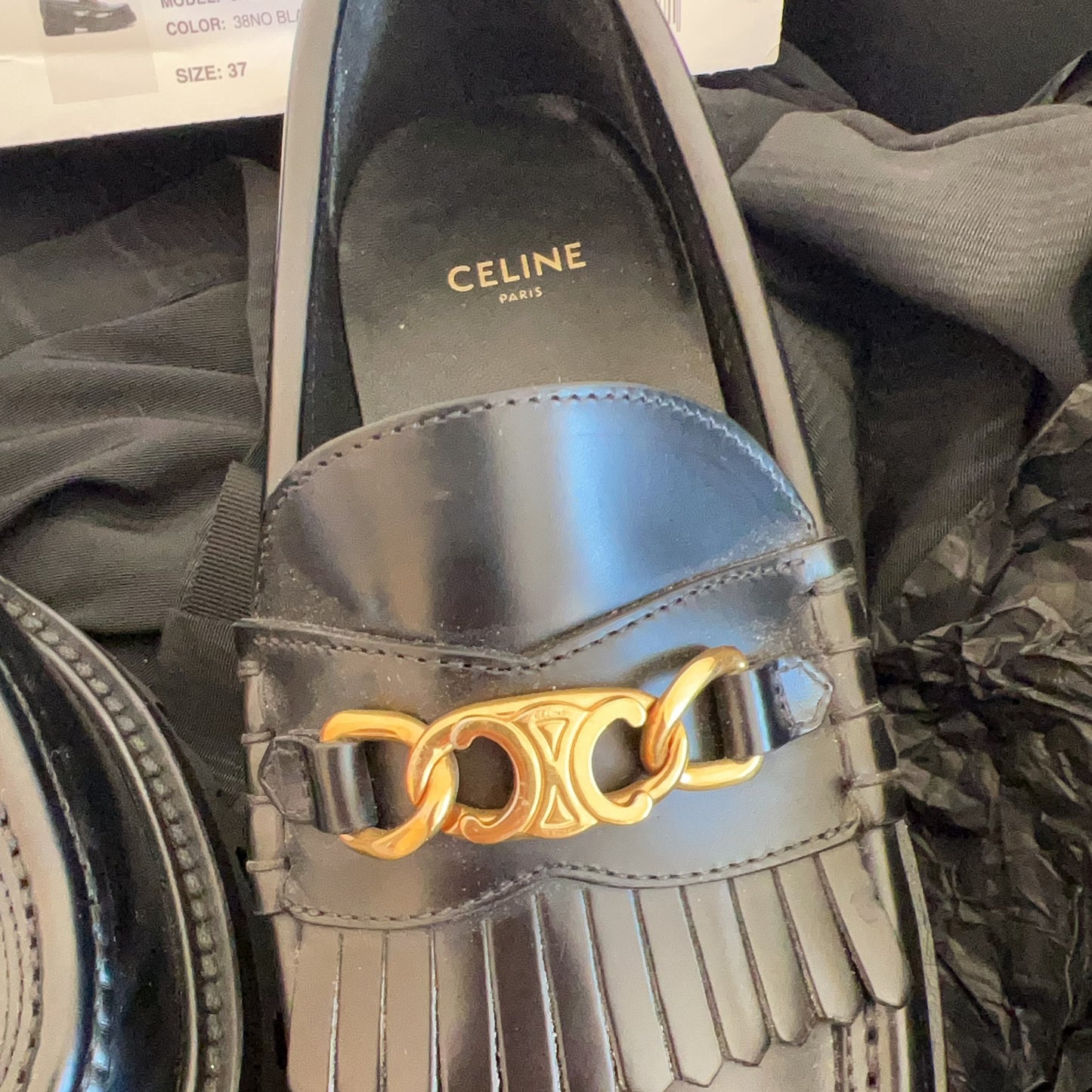 Celine Margaret Chain Loafer Black Leather Flats
