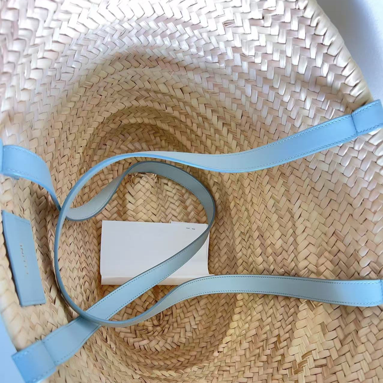 Celine Raffia Calfskin Triomphe Classic Panier Medium Panier Soft Blue