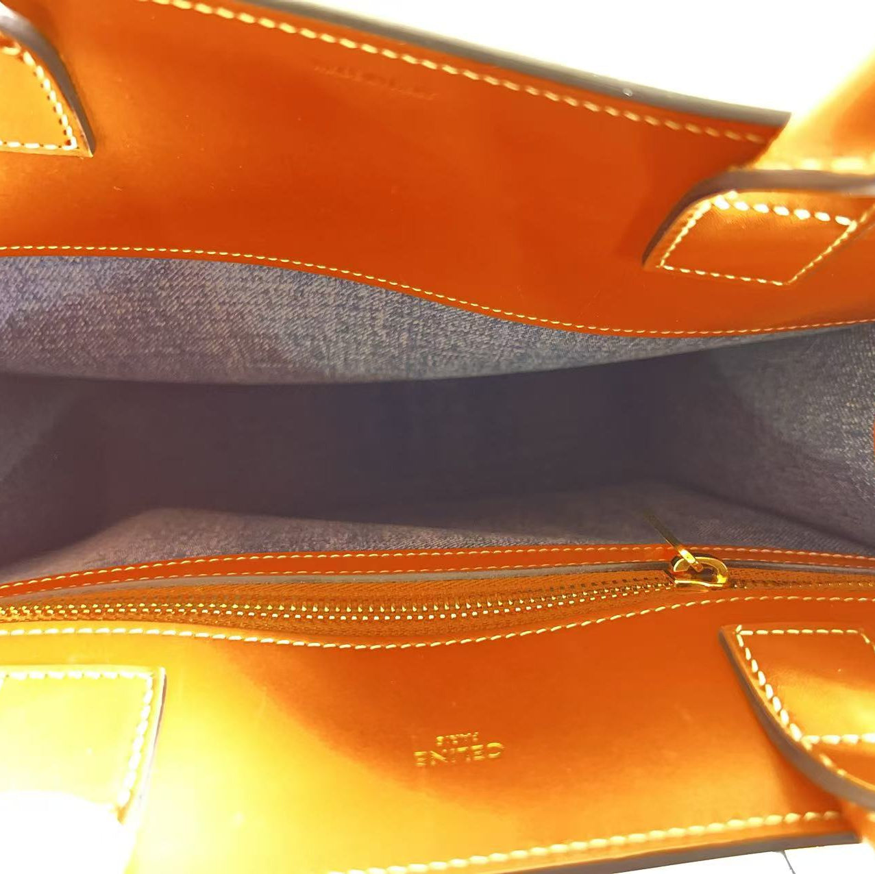 Celine Denim All Over Print Small Vertical Cabas Navy Tan