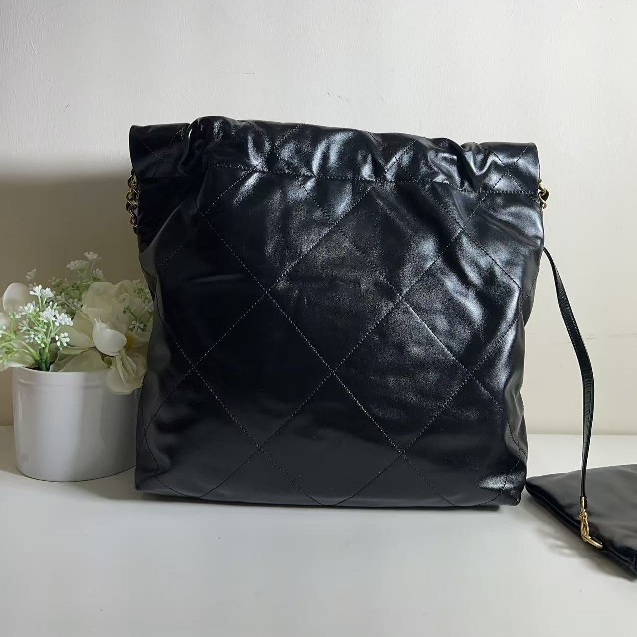 Chanel 22 Small Handbag Shiny Calfskin & Silver Tone Metal Black