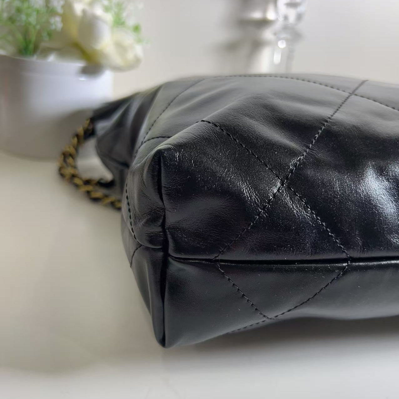 Chanel 22 Small Handbag Shiny Calfskin & Silver Tone Metal Black