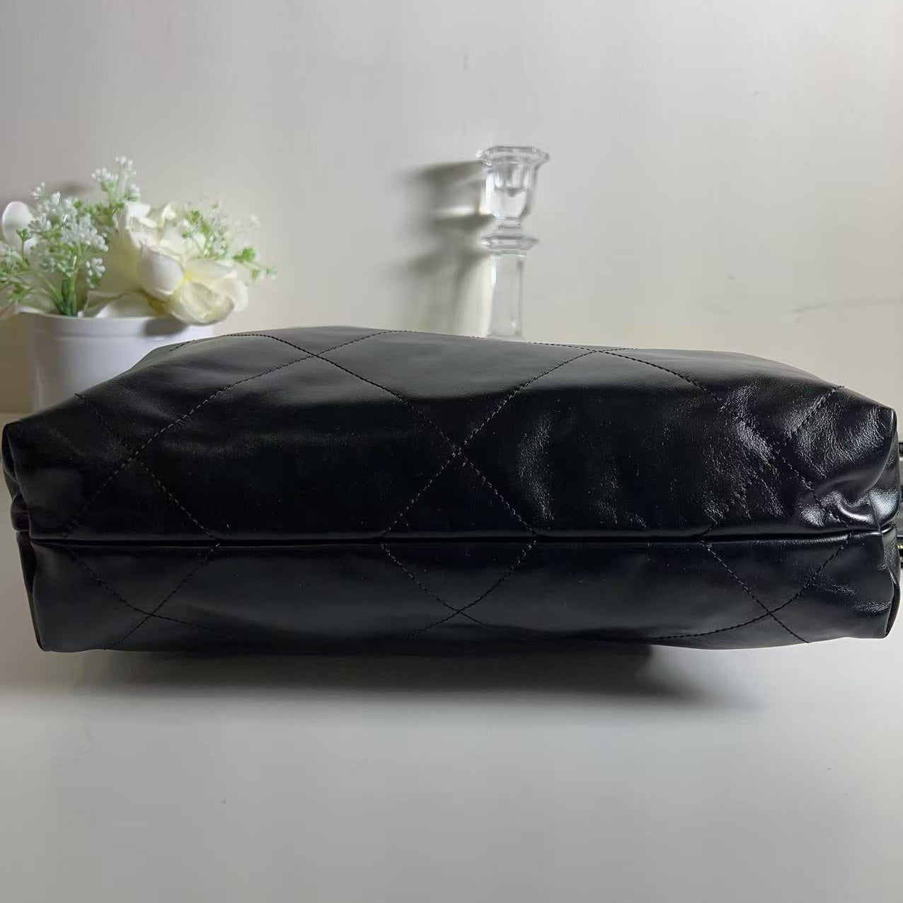 Chanel 22 Small Handbag Shiny Calfskin & Silver Tone Metal Black