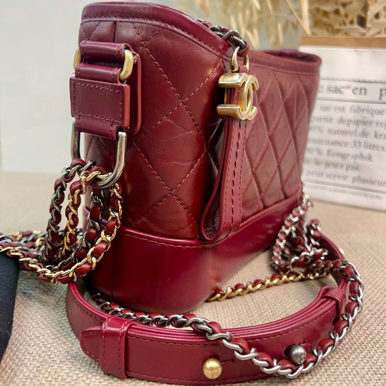 Chanel Aged Calfskin Quilted Small Gabrielle Hobo Burgundy