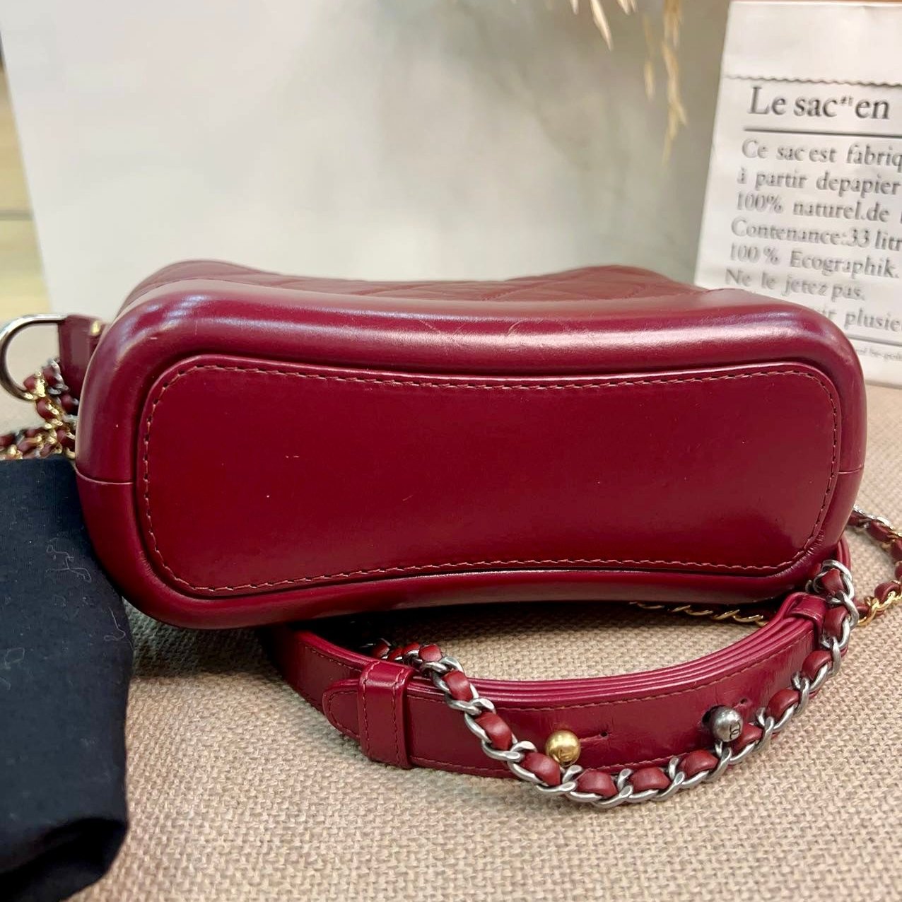 Chanel Aged Calfskin Quilted Small Gabrielle Hobo Burgundy