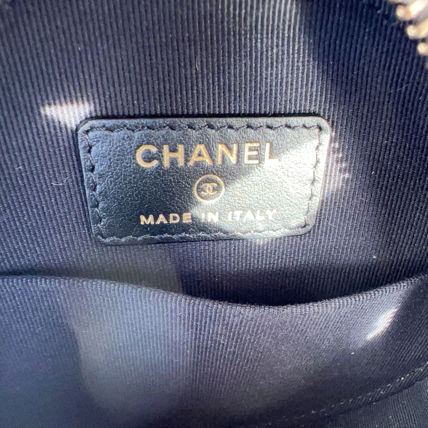 Chanel Black Caviar Crystal CC Round Clutch With Chain