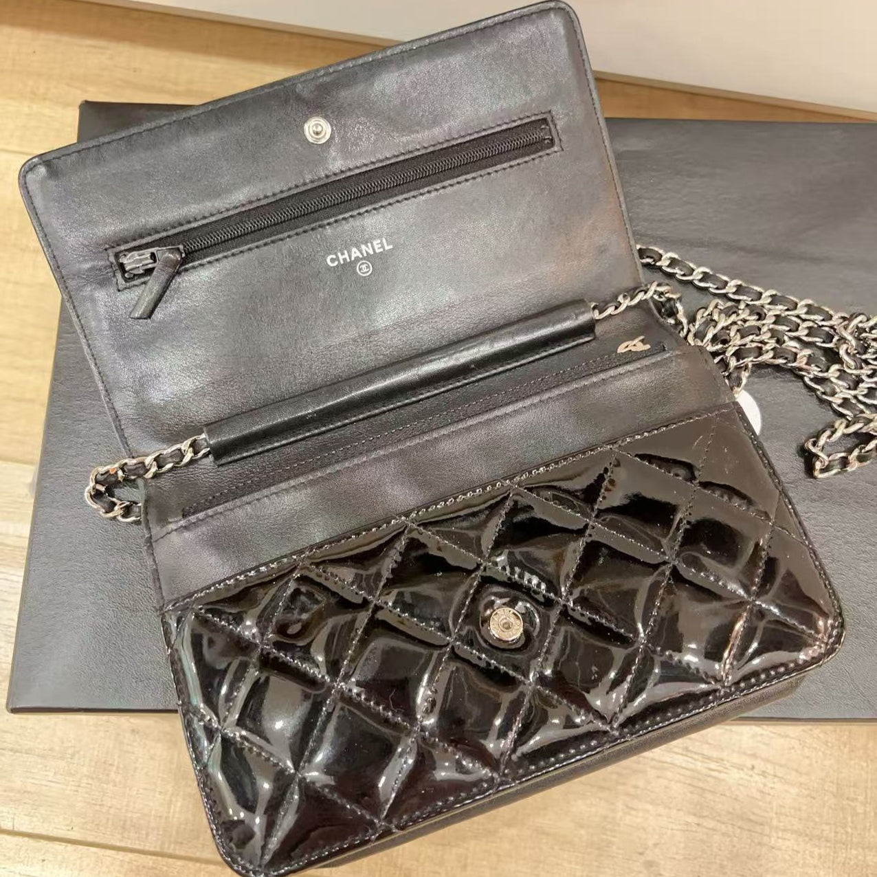 Chanel Black Patent Classic Wallet On Chain (WOC)