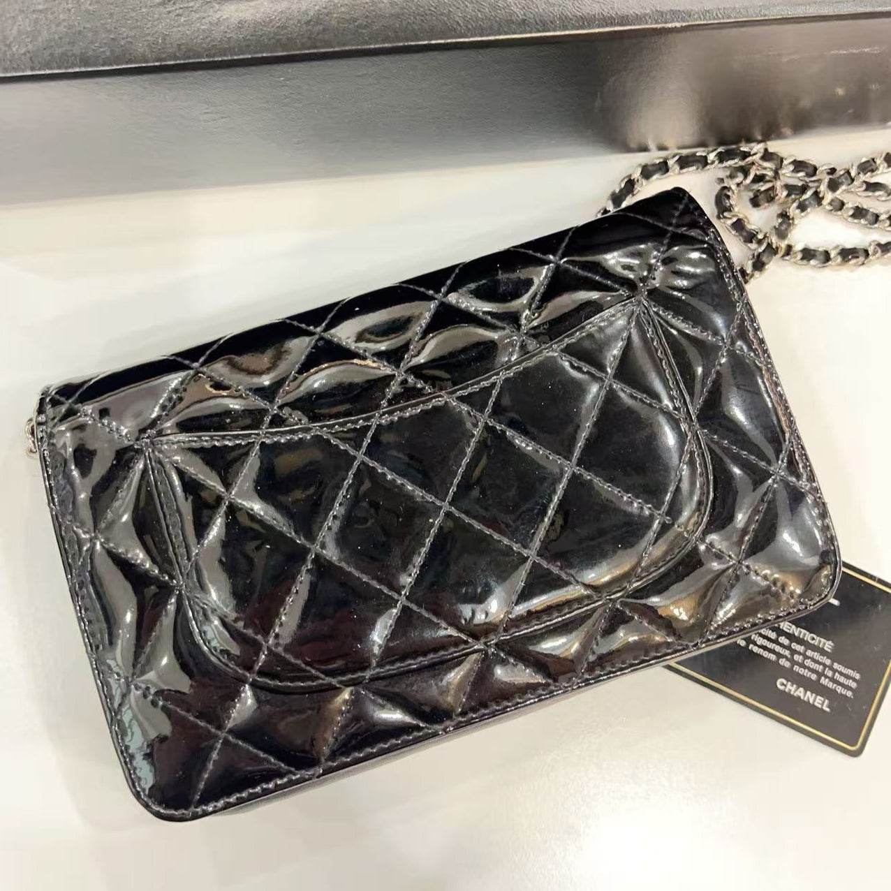 Chanel Black Patent Classic Wallet On Chain (WOC)
