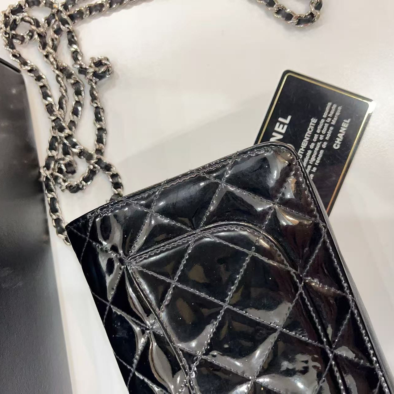 Chanel Black Patent Classic Wallet On Chain (WOC)