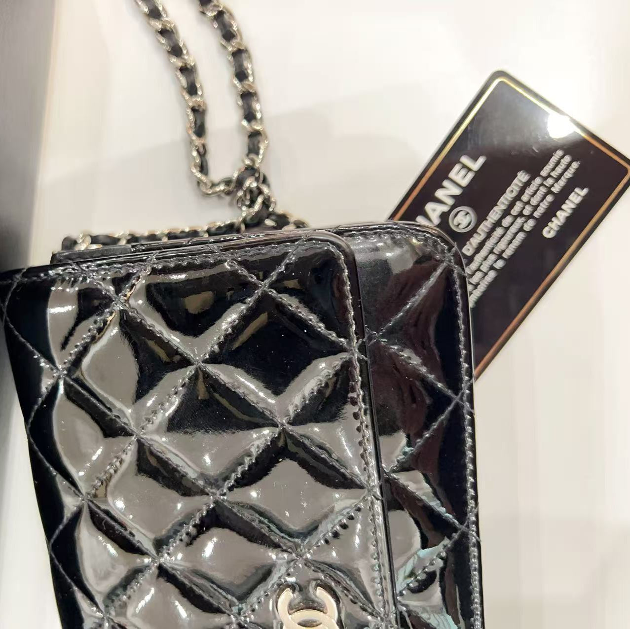 Chanel Black Patent Classic Wallet On Chain (WOC)