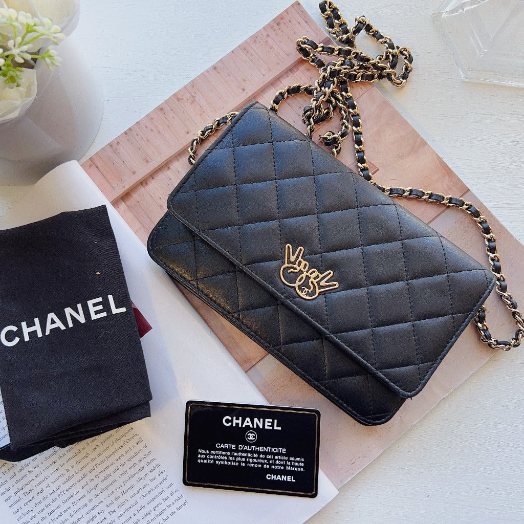 Chanel Black Quilted Emoticon Wallet On Chain