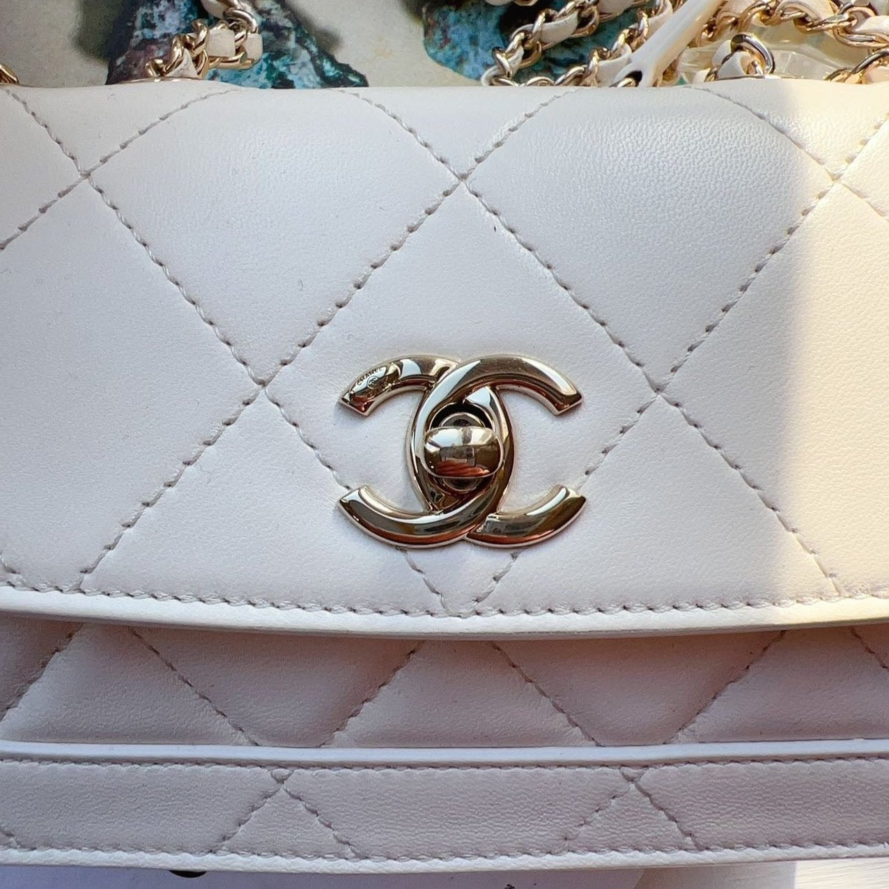 Chanel CC Front Pocket Flap Bag Stitched Calfskin Small White